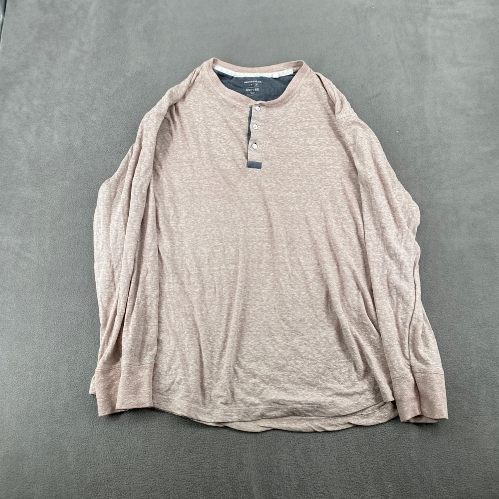 Paper Denim & Cloth Mens XL Soft Feel Henley Long Sleeve Shirt Pink Tan Y2K